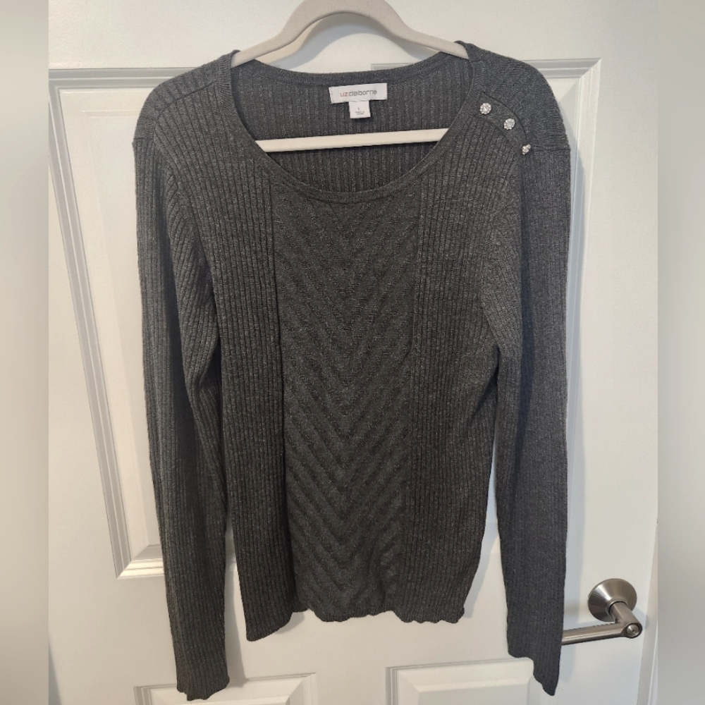 Liz Claiborne Ribbed Rhinestone Shoulder Sweater